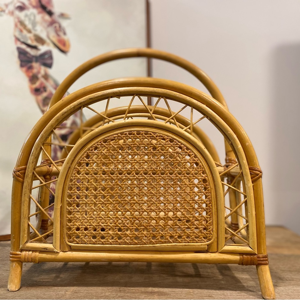 Boho Bamboo Rattan Magazine Holder